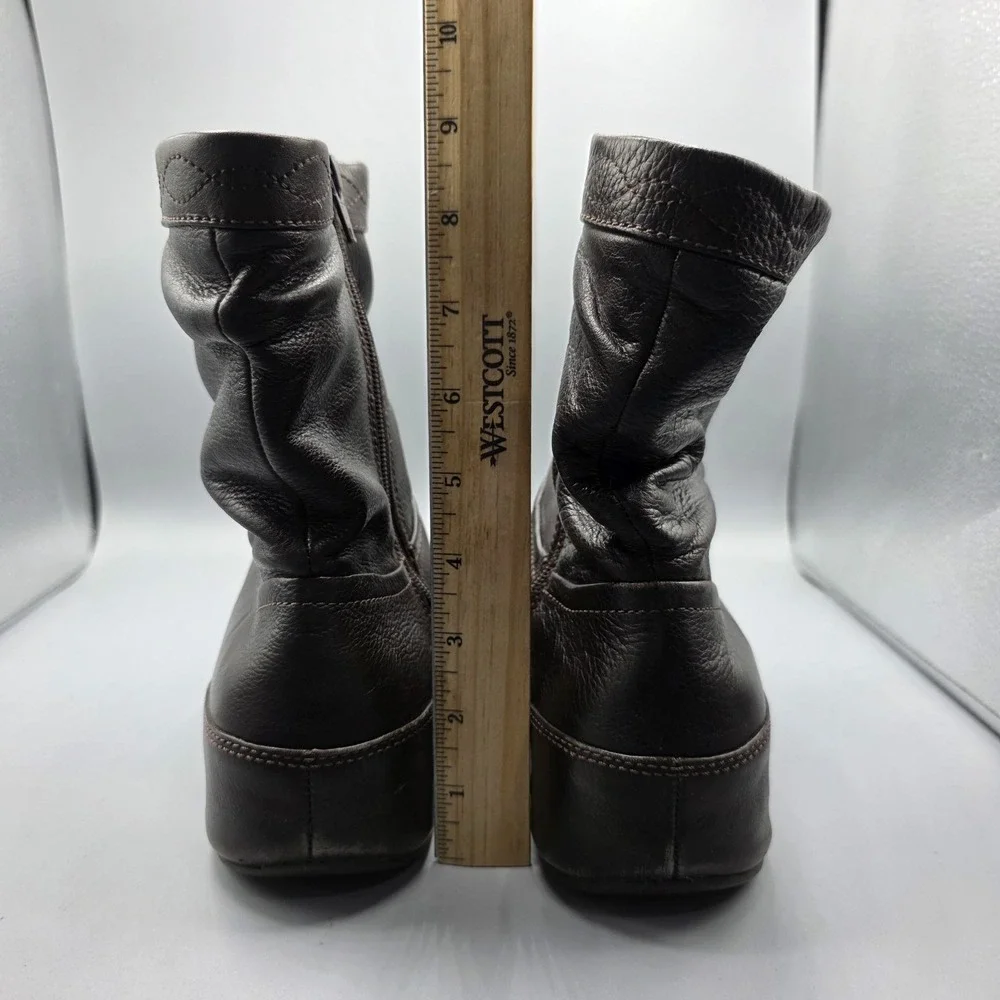 Fitflop Crush‎ Boots Womens 8 Brown Leather  Platform Comfort Shoes Slouchy Zip